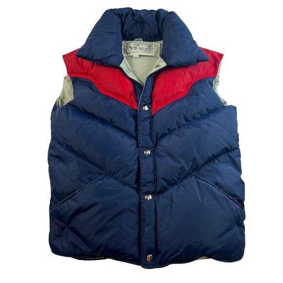 Vtg Down Puffer Vest Mens Sz S Blue Snap William Barry Quilted 80s 90s Colorado - Picture 1 of 11